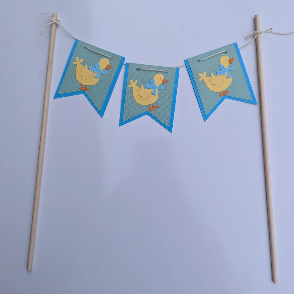 NEW Handmade Yellow Duck Blue Banner Cake Topper